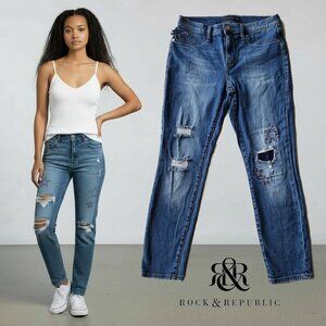 Rock & Republic Kashmiere Ankle Jeans Embroidered and Patched / Distressed 8M